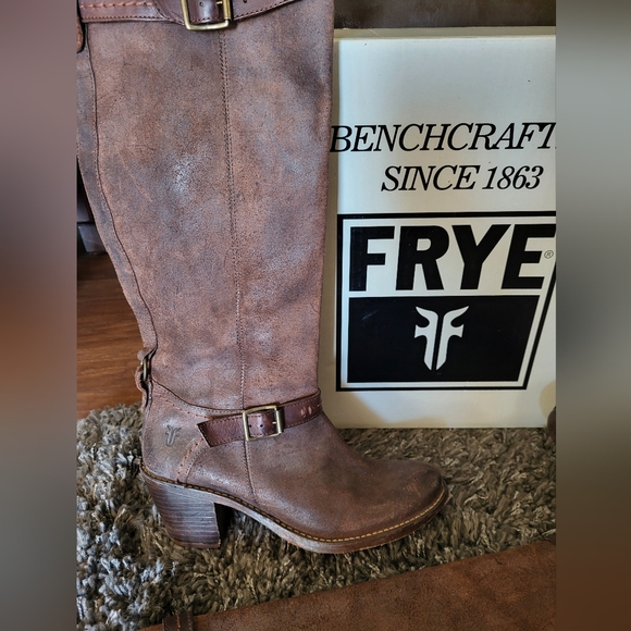 Vintage Distressed Tall Frye CarmenBrown Brushed Leather Boots​ 8